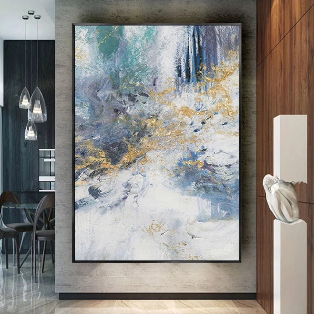 Gold Blue Rush Oil Painting Handmade