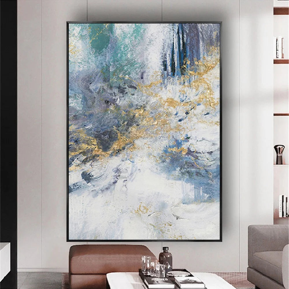 Gold Blue Rush Oil Painting Handmade