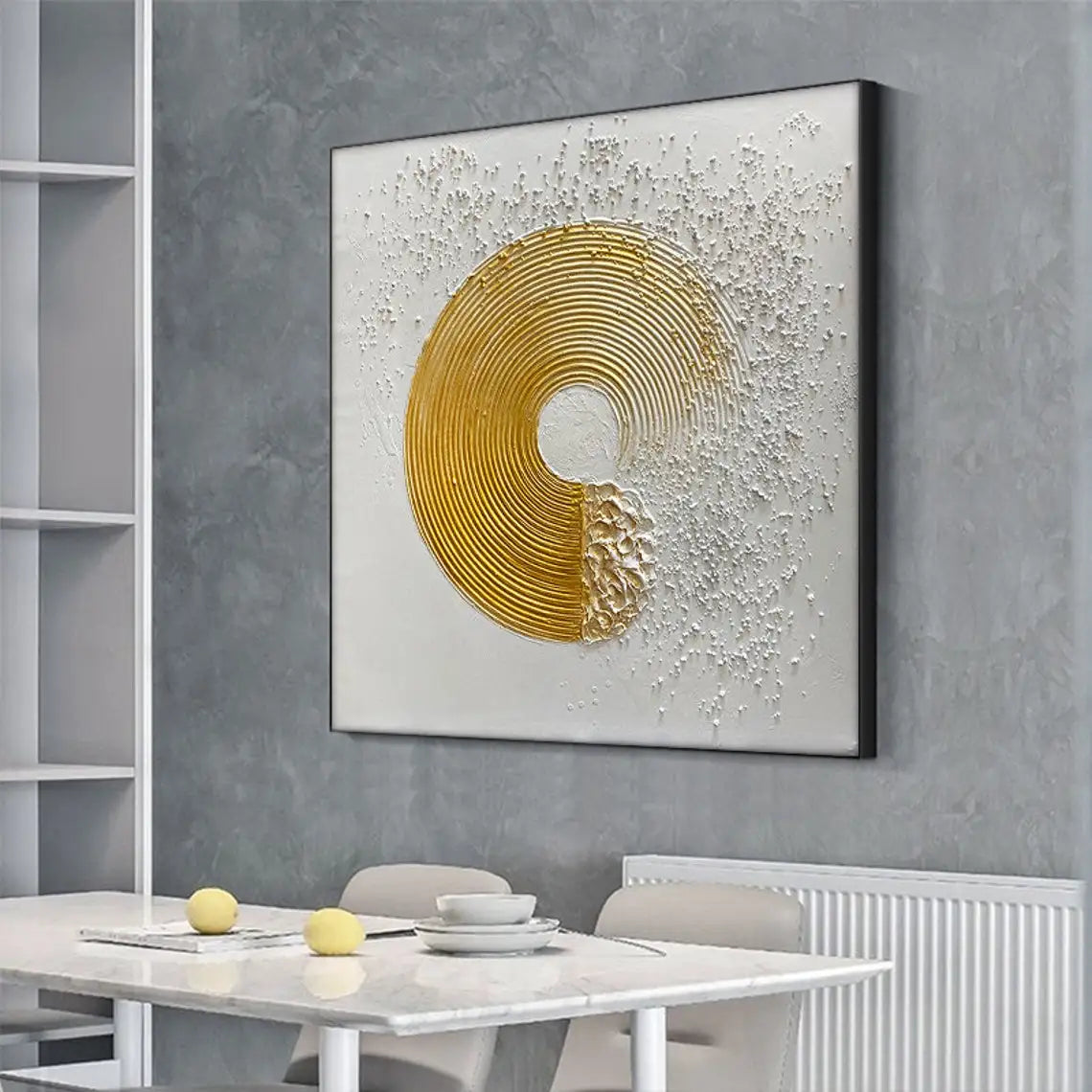 The Golden in White Circle Oil Painting Handmade