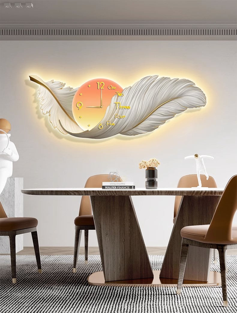 Feather LED clock lamp