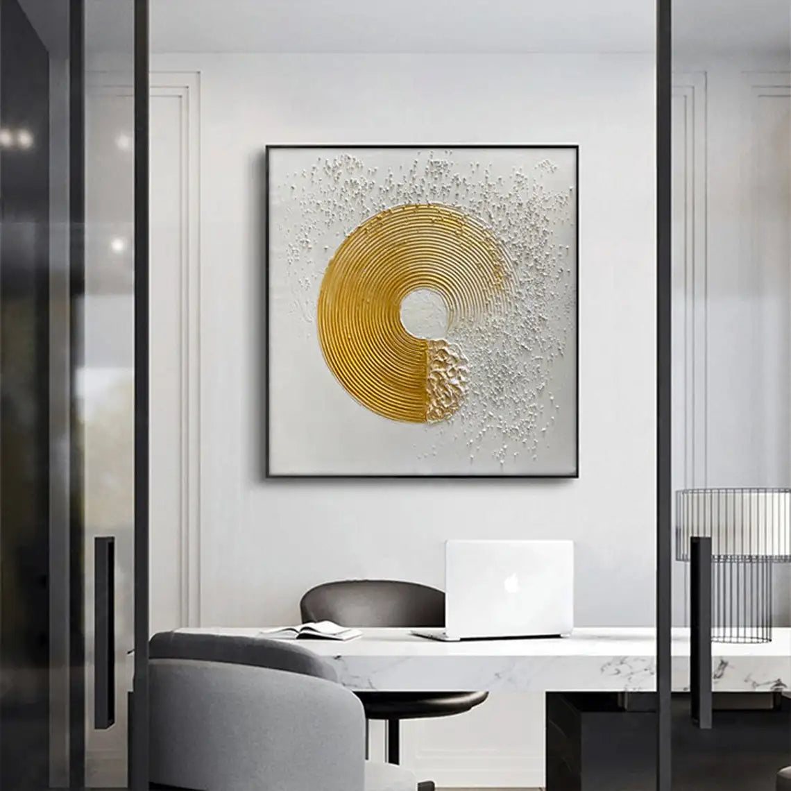 The Golden in White Circle Oil Painting Handmade