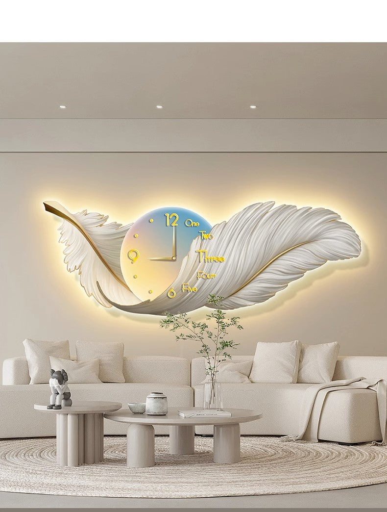 Feather LED clock lamp