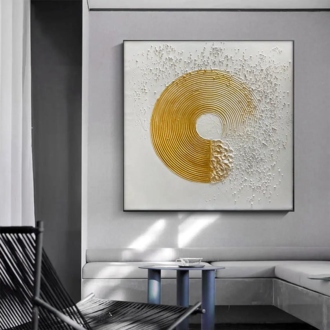 The Golden in White Circle Oil Painting Handmade