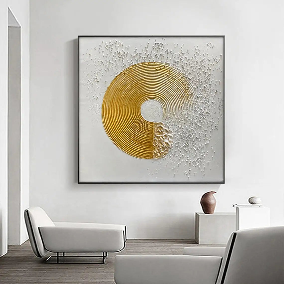 The Golden in White Circle Oil Painting Handmade