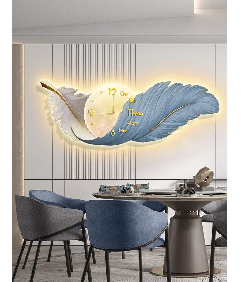 Feather LED clock lamp