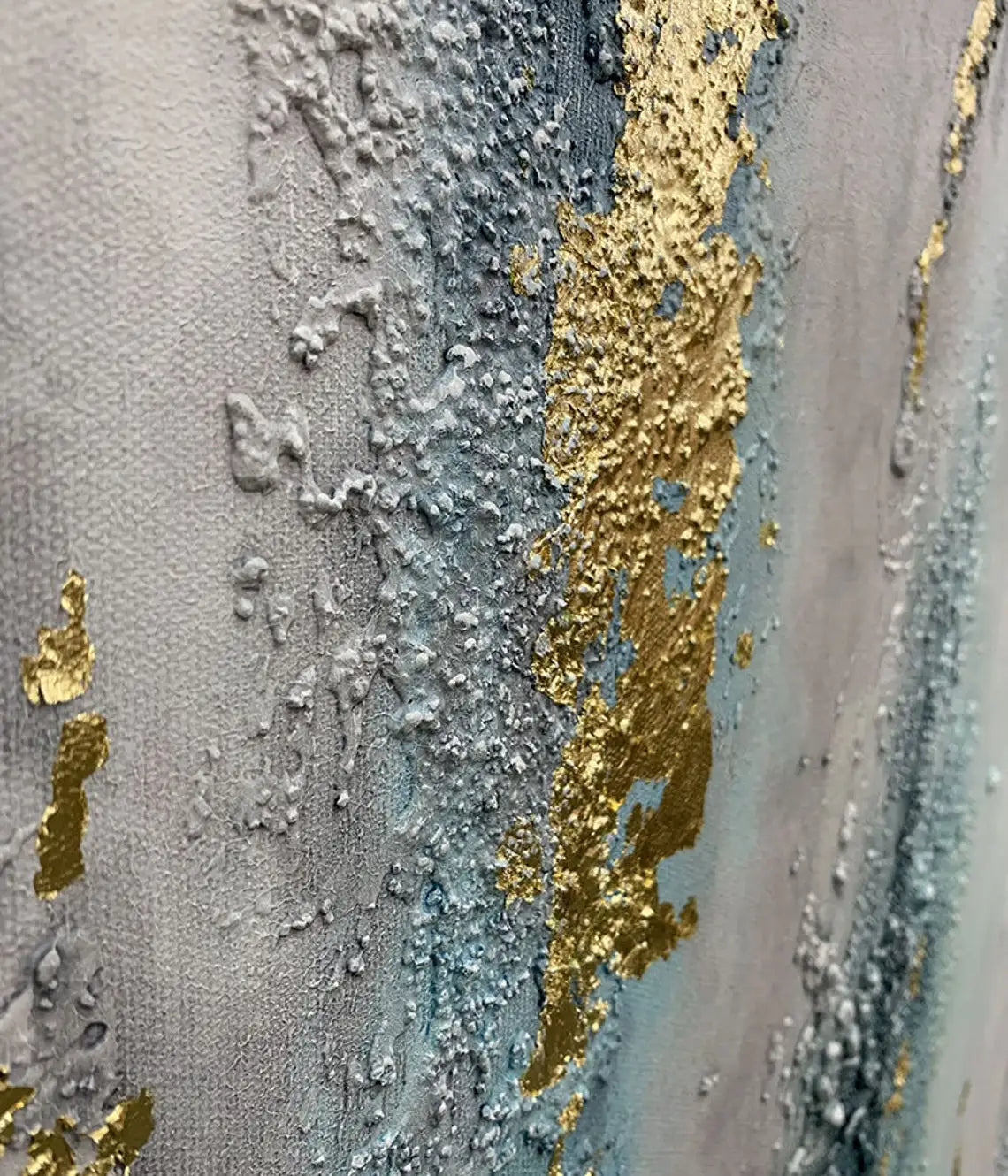 Blue Gold Glitter Oil Painting Handmade