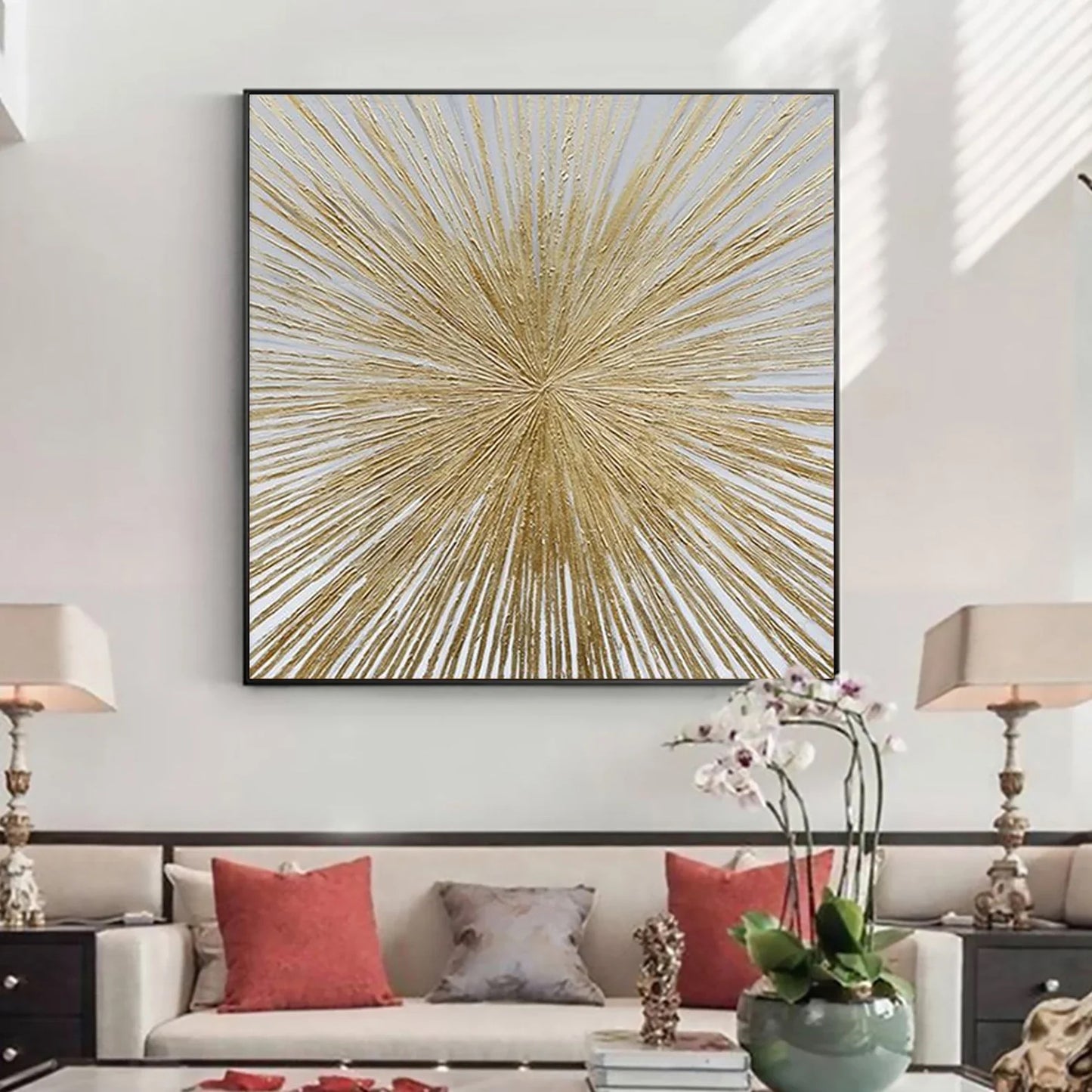 The Golden Sun Canva Kunst Handmade Gold Glittering