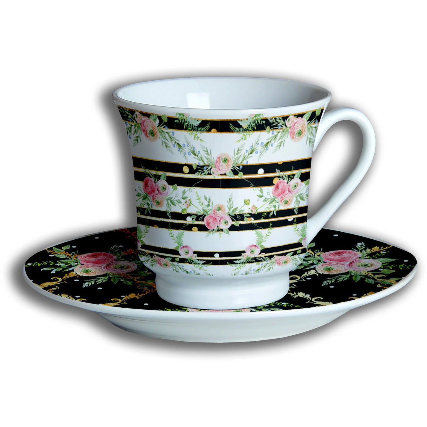 Kaffee Tassen Unterteller 12er Set Rosa Rosen