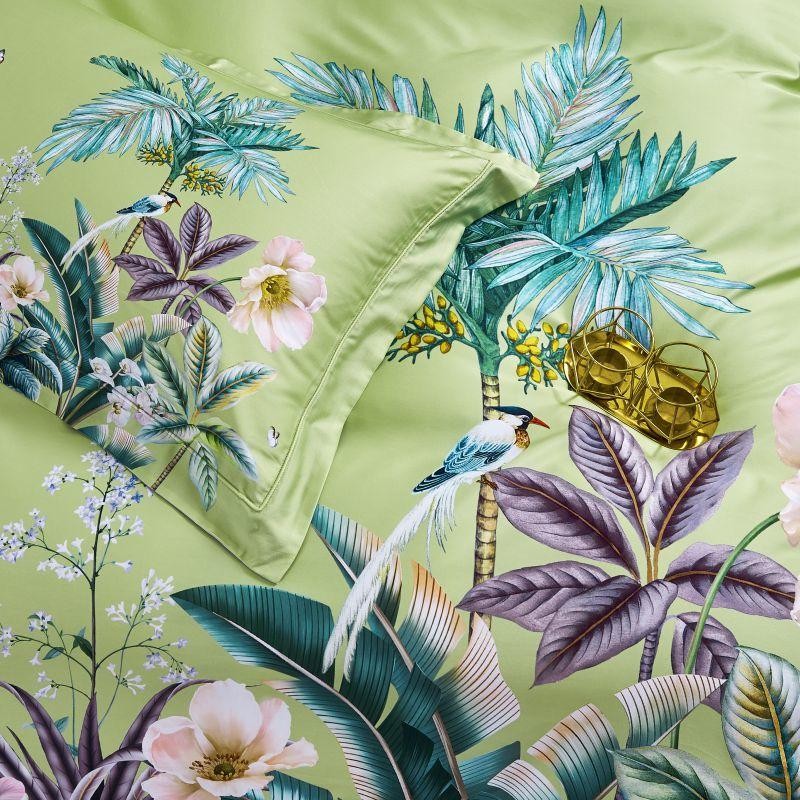 Flowers with Birds Green Duvet Cover Set (100% Egyptian Cotton)