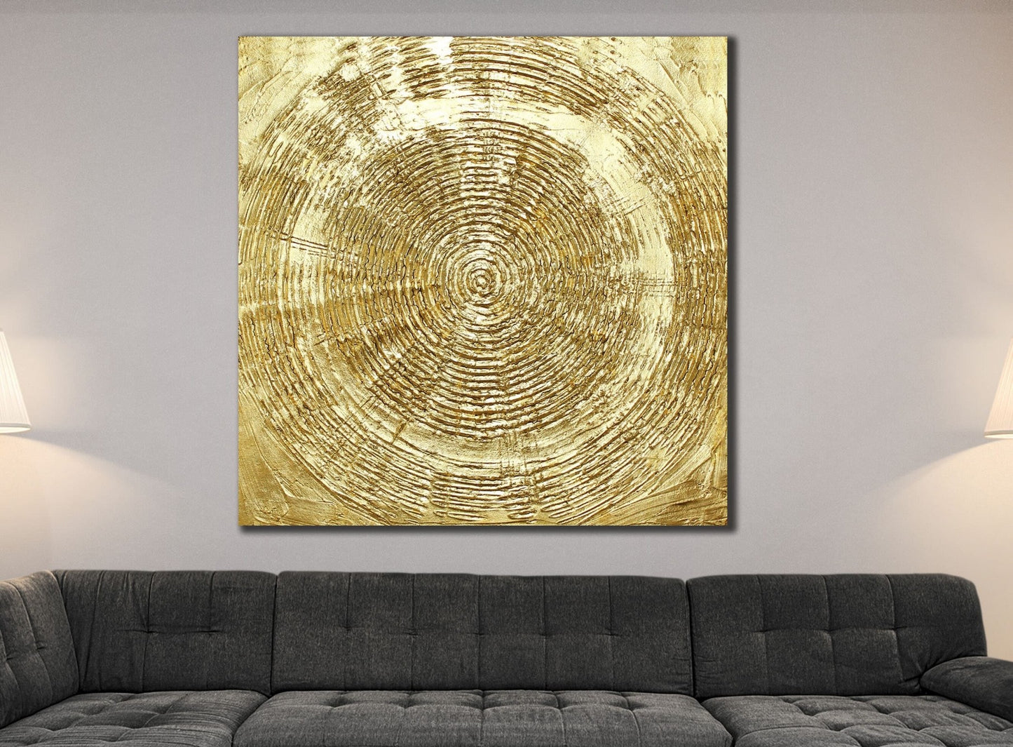 Golden Circle auf Gold Leinwand Handmade Gold Glitzer