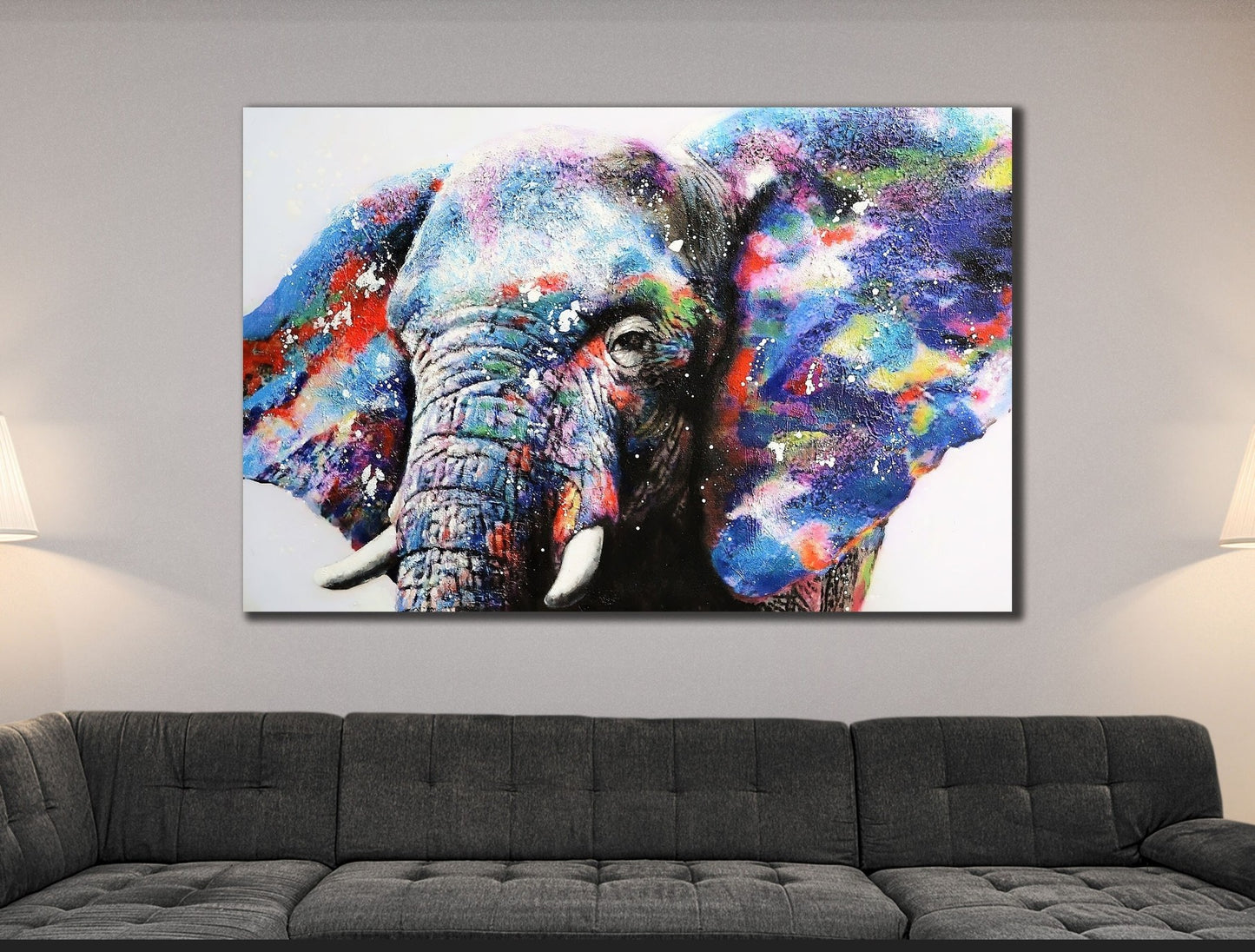 Elephant with colorful big ears canvas