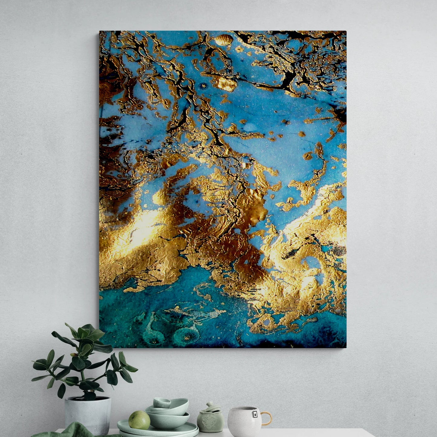 The Golden Sea Canvas Handmade Gold Glitter