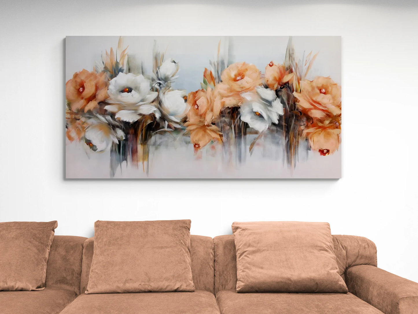 Orange und Weisse Blumen mit silber Glitzer (von Hand gesetzt) Leinwand