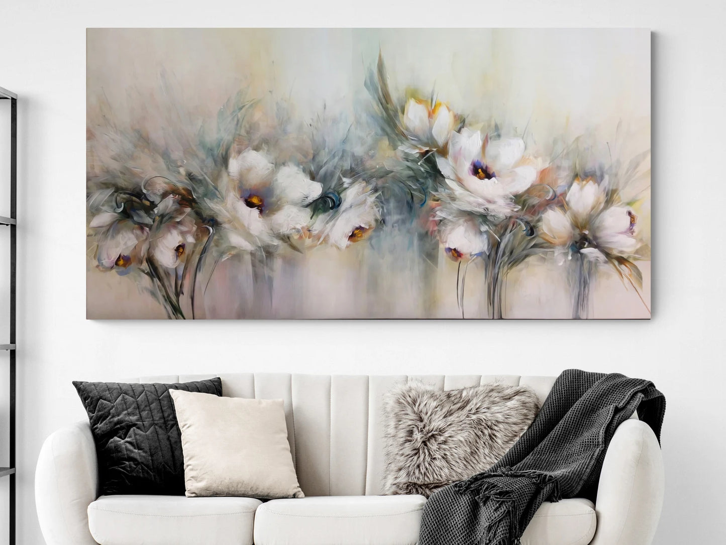 Blumenreihe mit silber Glitzer (von Hand befestigt) Leinwand