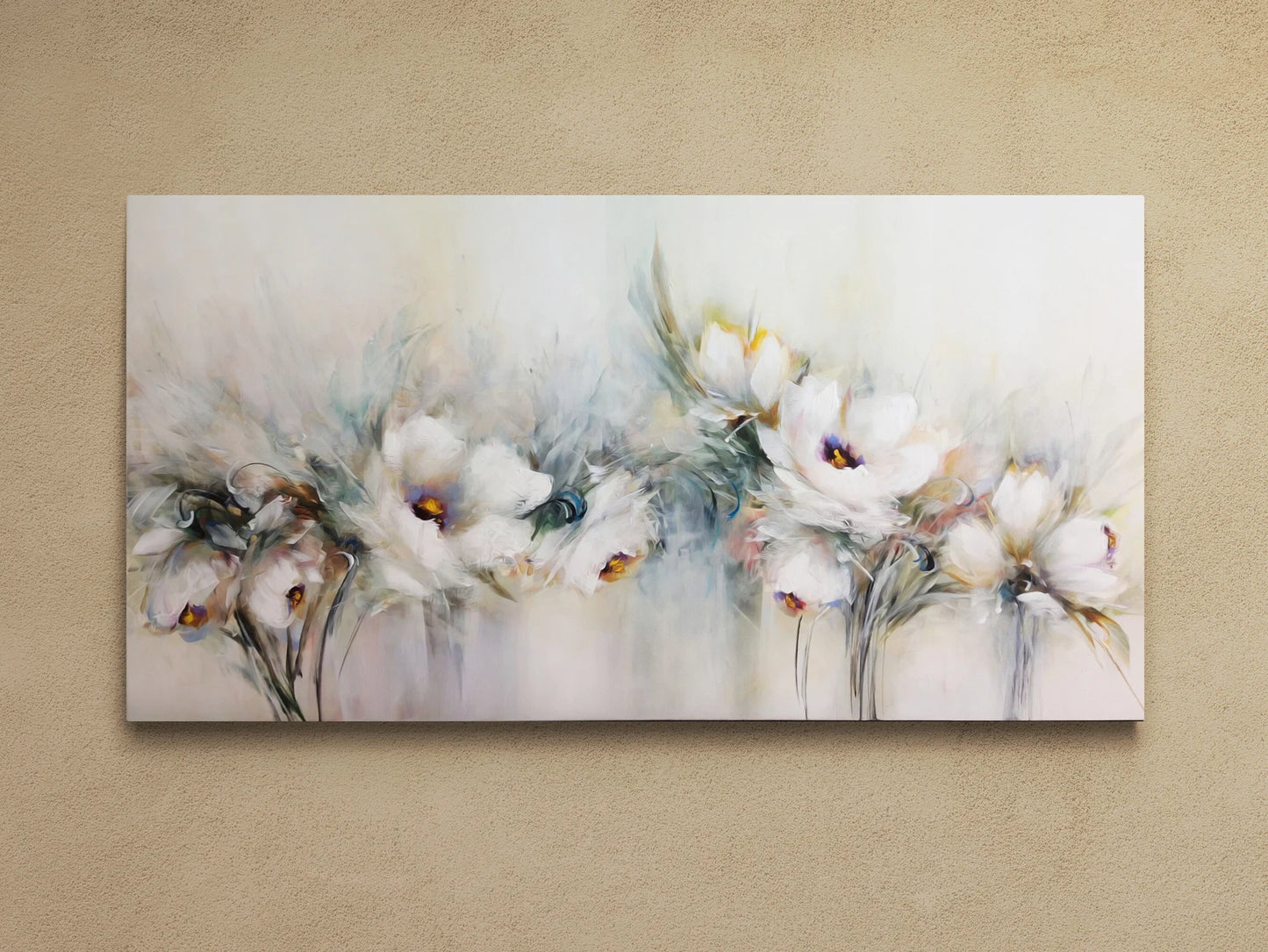 Blumenreihe mit silber Glitzer (von Hand befestigt) Leinwand