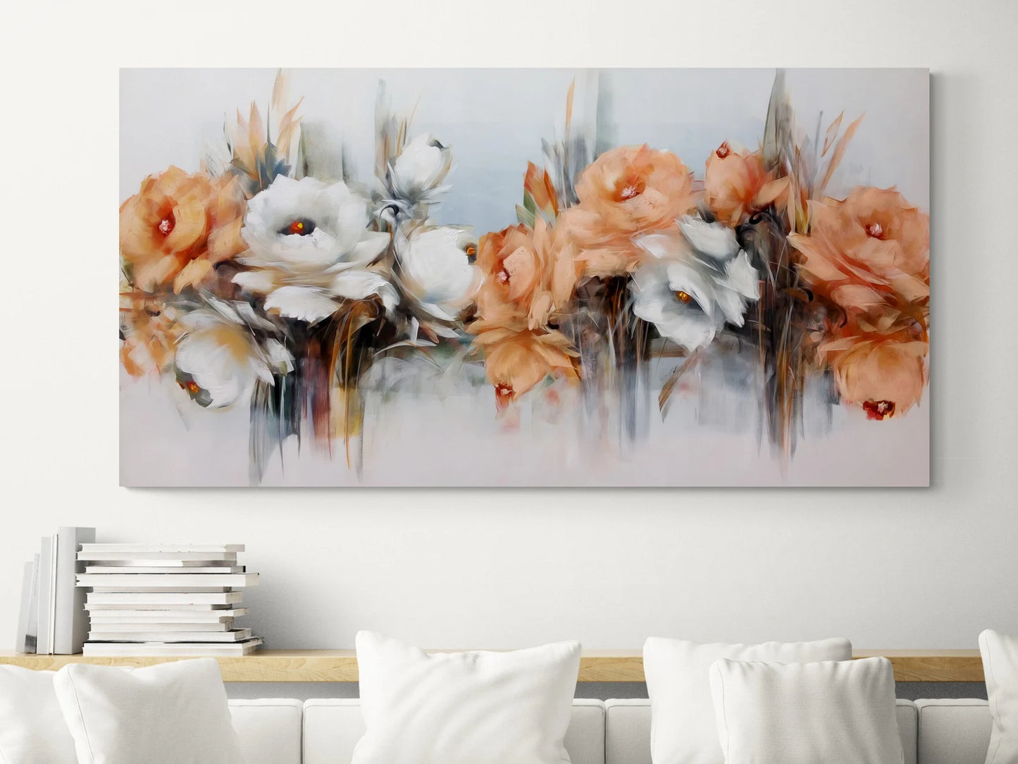 Orange und Weisse Blumen mit silber Glitzer (von Hand gesetzt) Leinwand