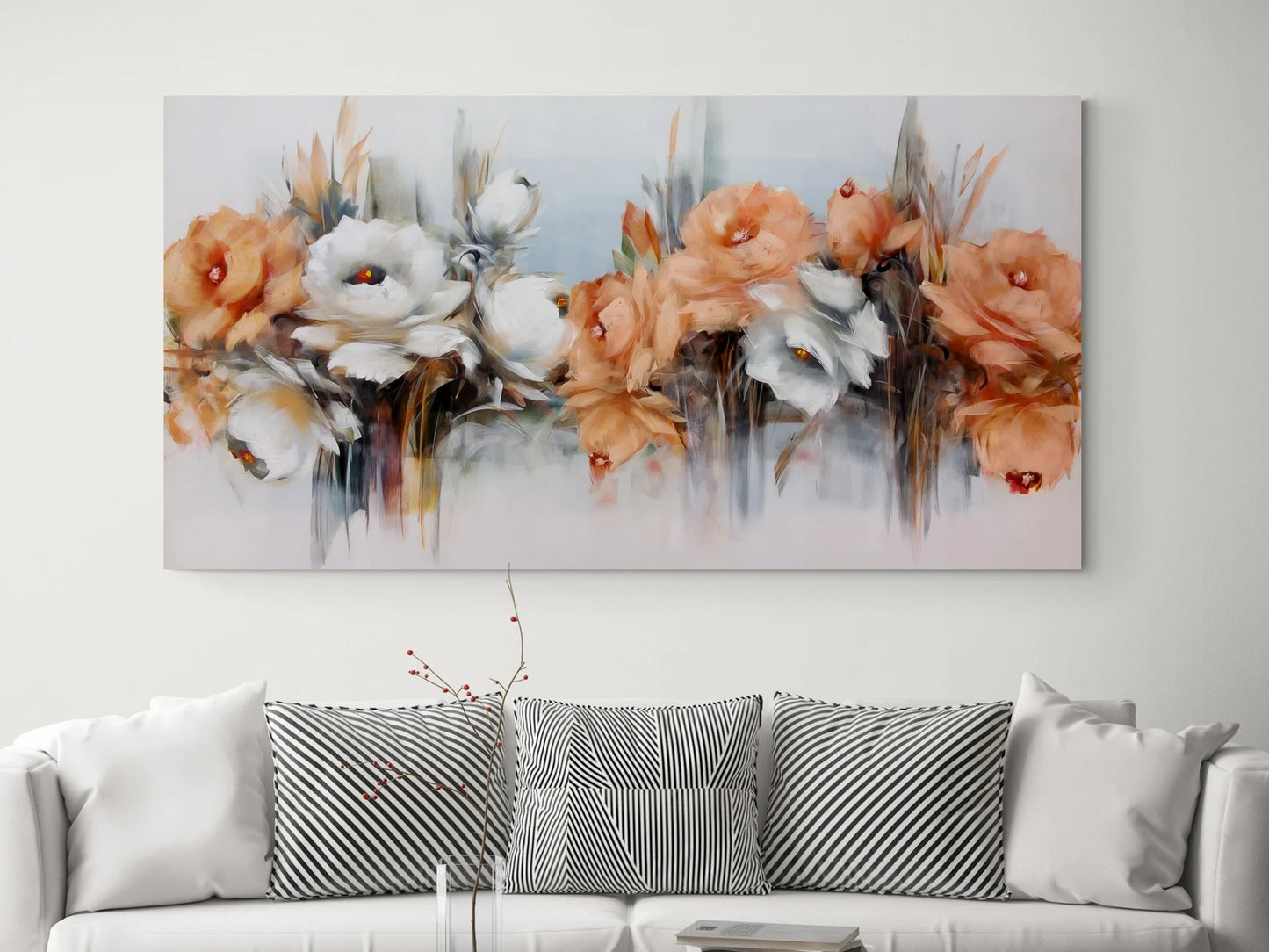 Orange und Weisse Blumen mit silber Glitzer (von Hand gesetzt) Leinwand