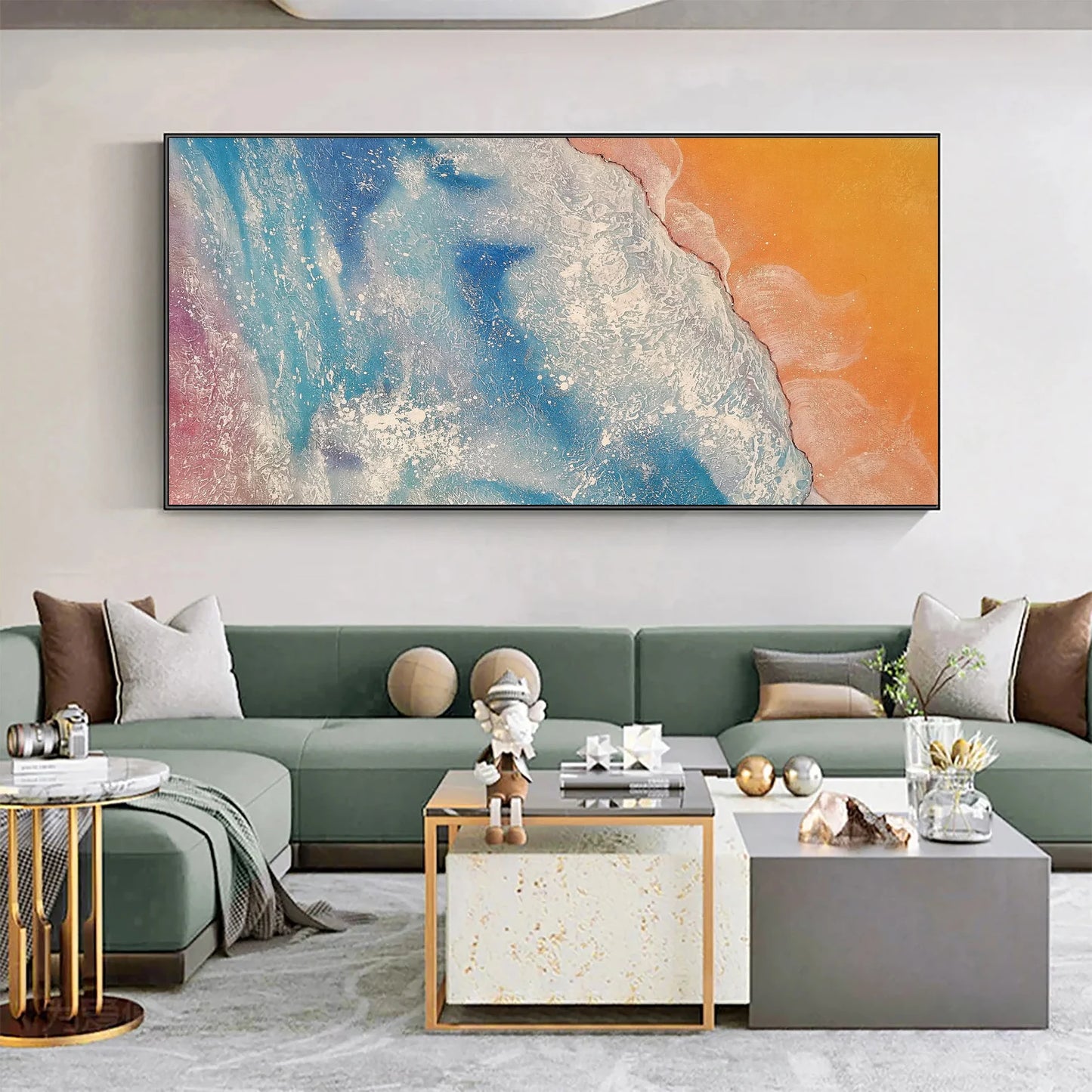 Beach Ocean Orange Oil Painting Handmade