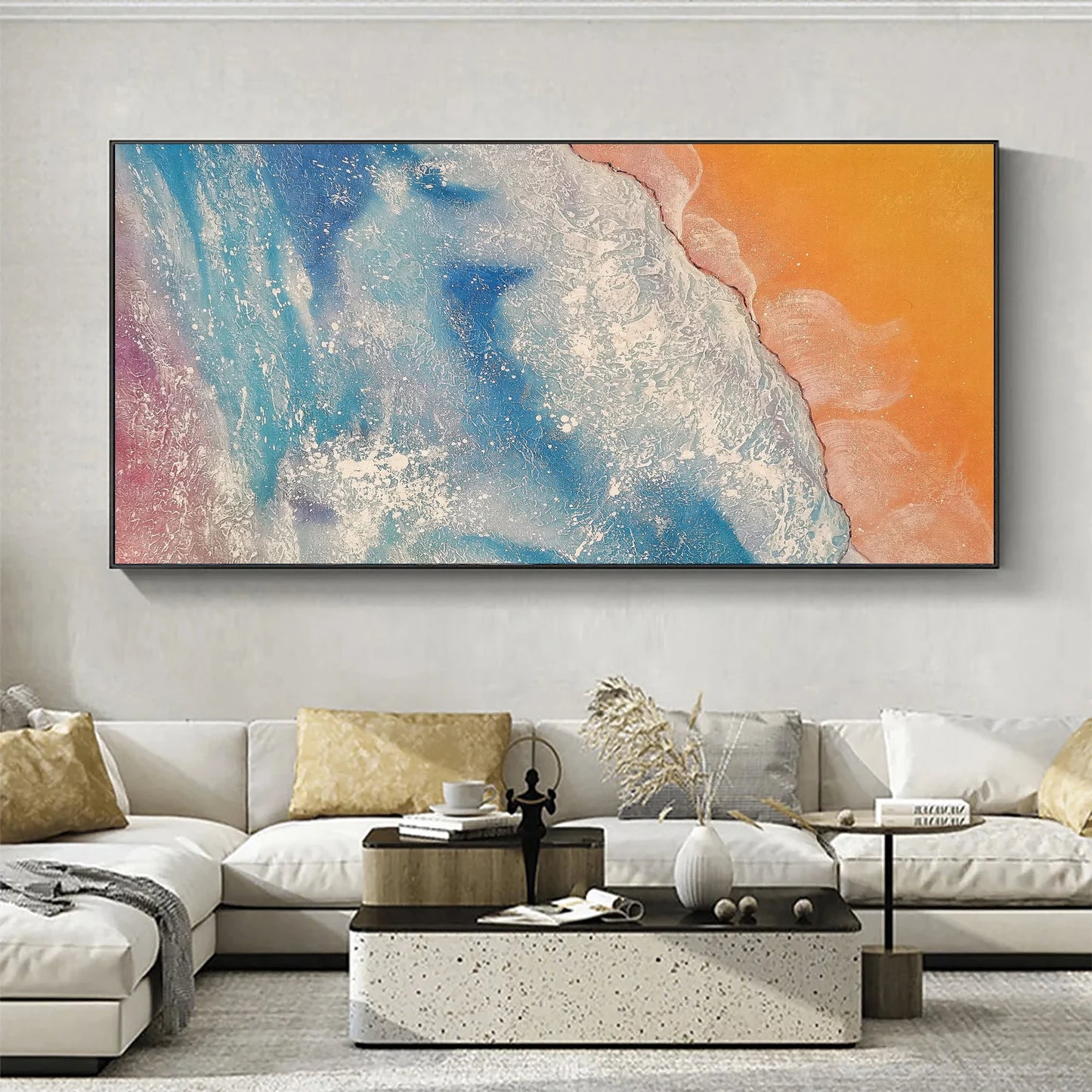 Beach Ocean Orange Oil Painting Handmade