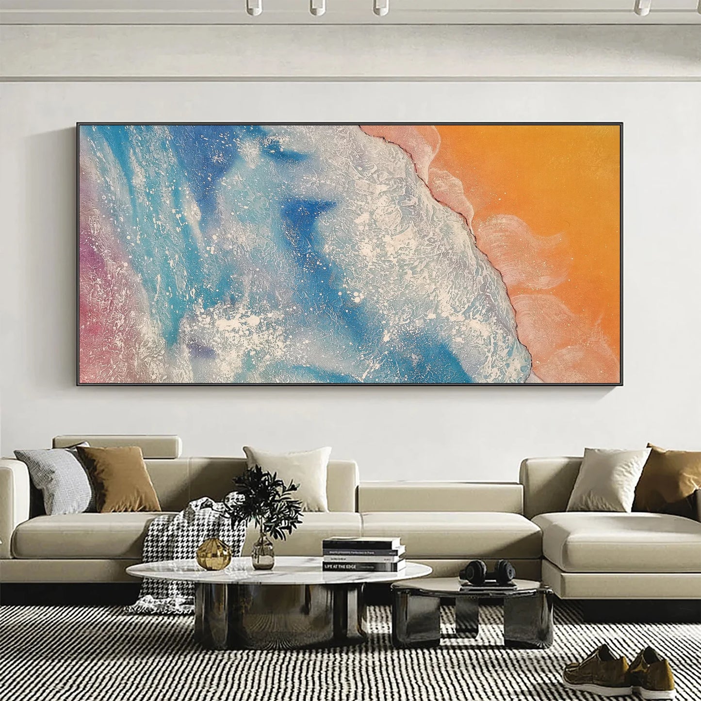 Beach Ocean Orange Oil Painting Handmade