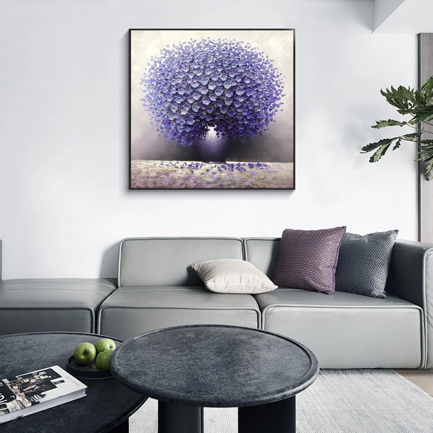 HANDGEZEICHNET Violette Blumen in Vase Ölgemälde