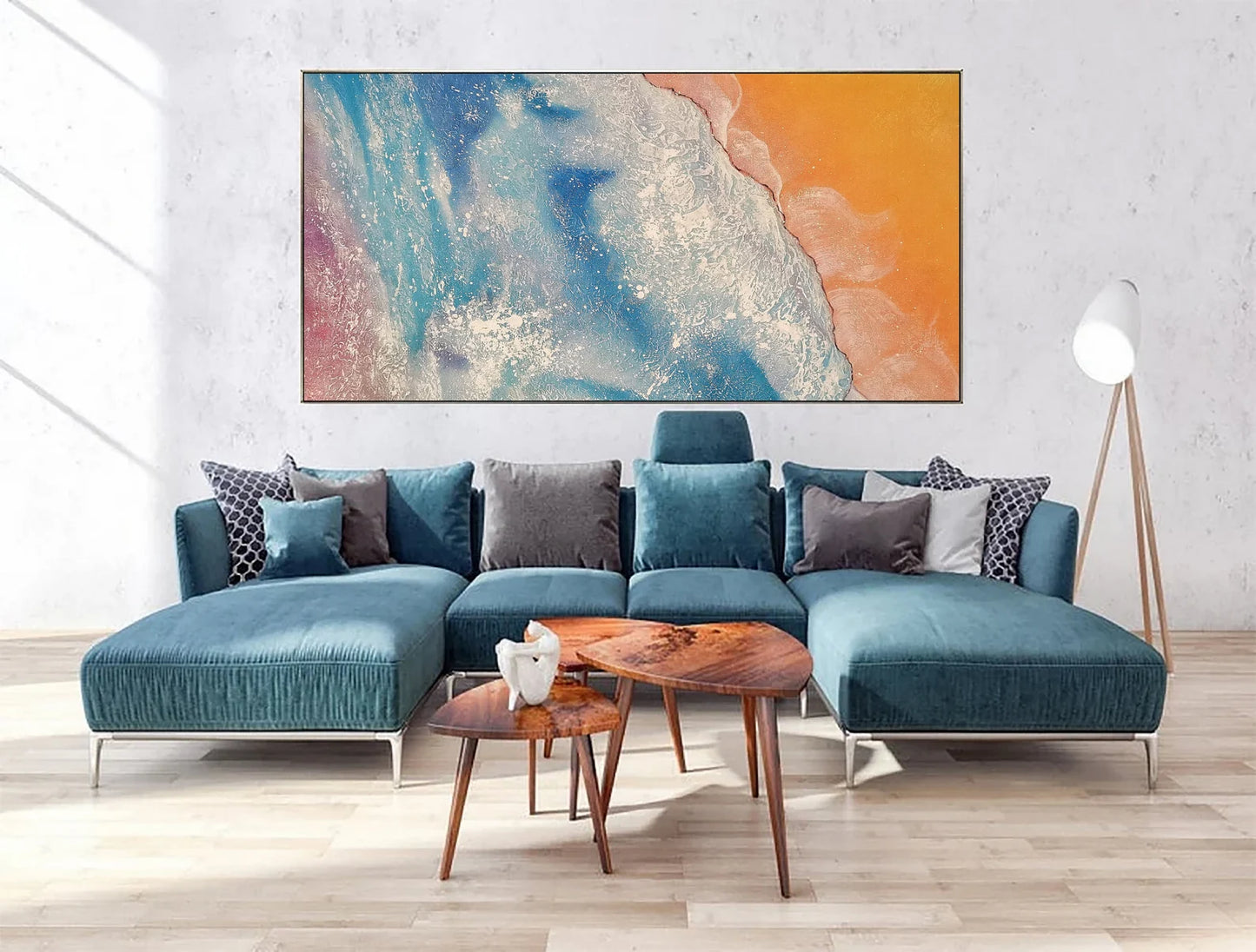 Beach Ocean Orange Oil Painting Handmade