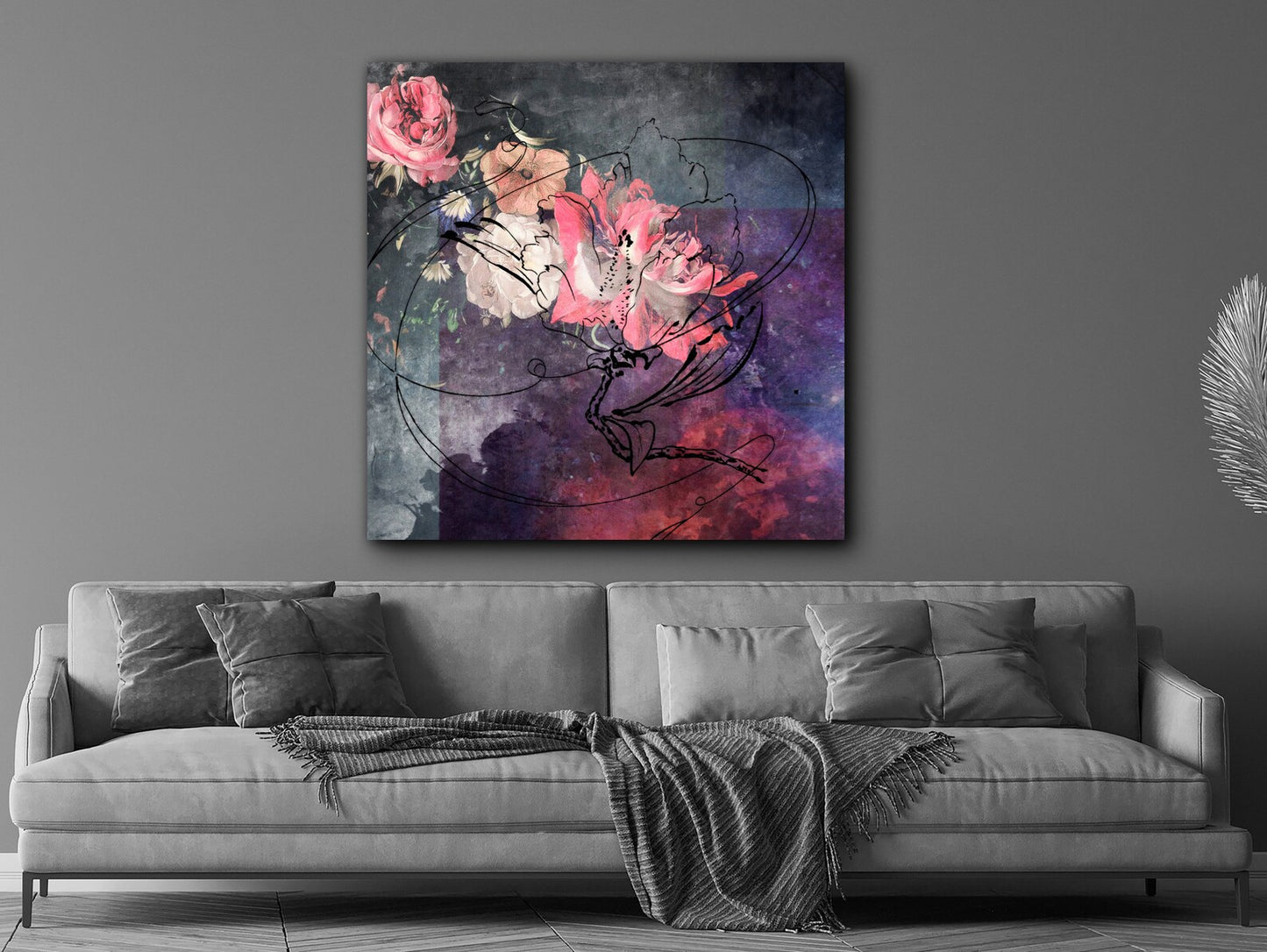 Flowers in purple/blue canvas