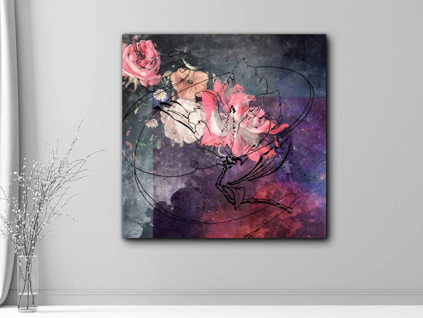 Flowers in purple/blue canvas