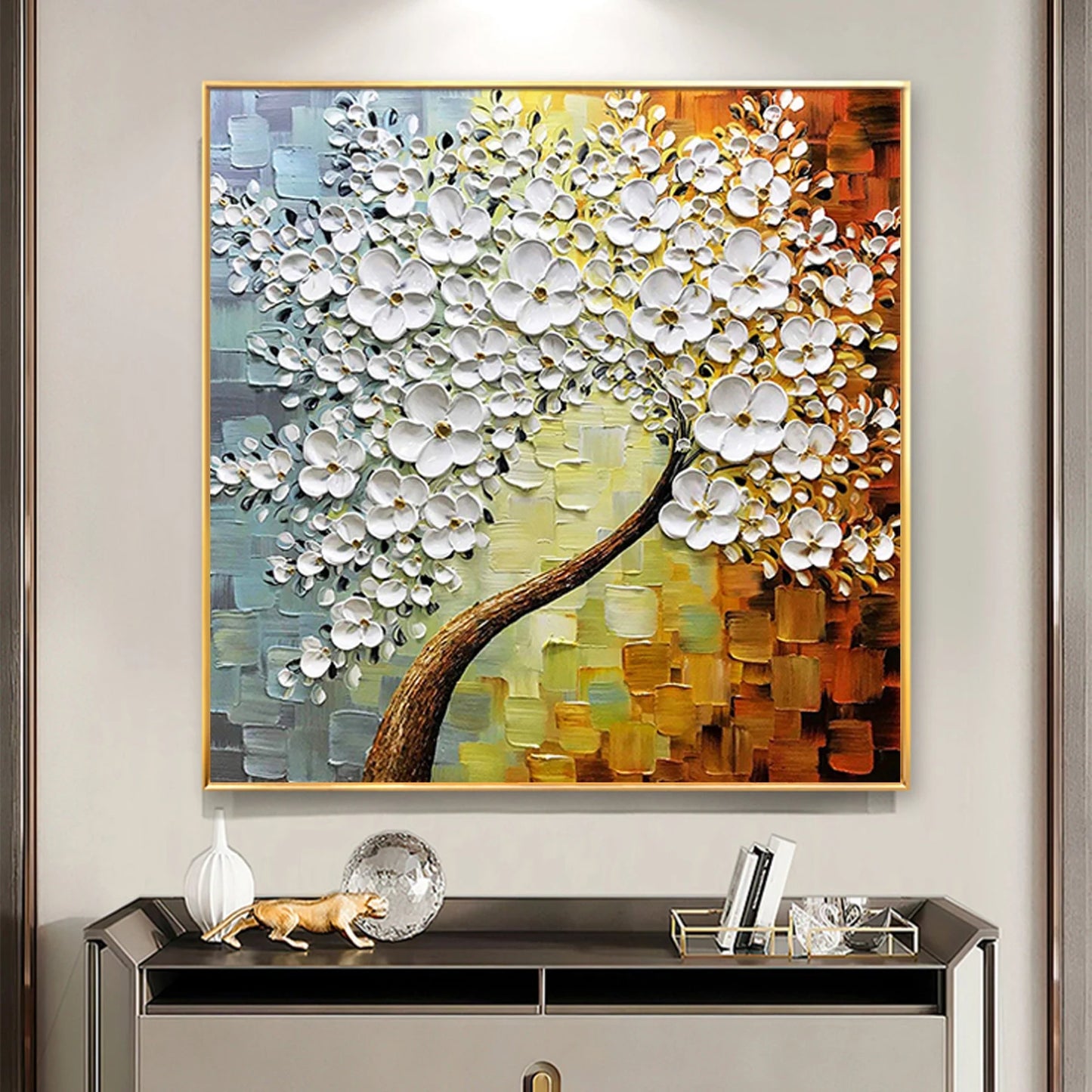 HAND DRAWN Cherry Blossom Tree Oil Painting