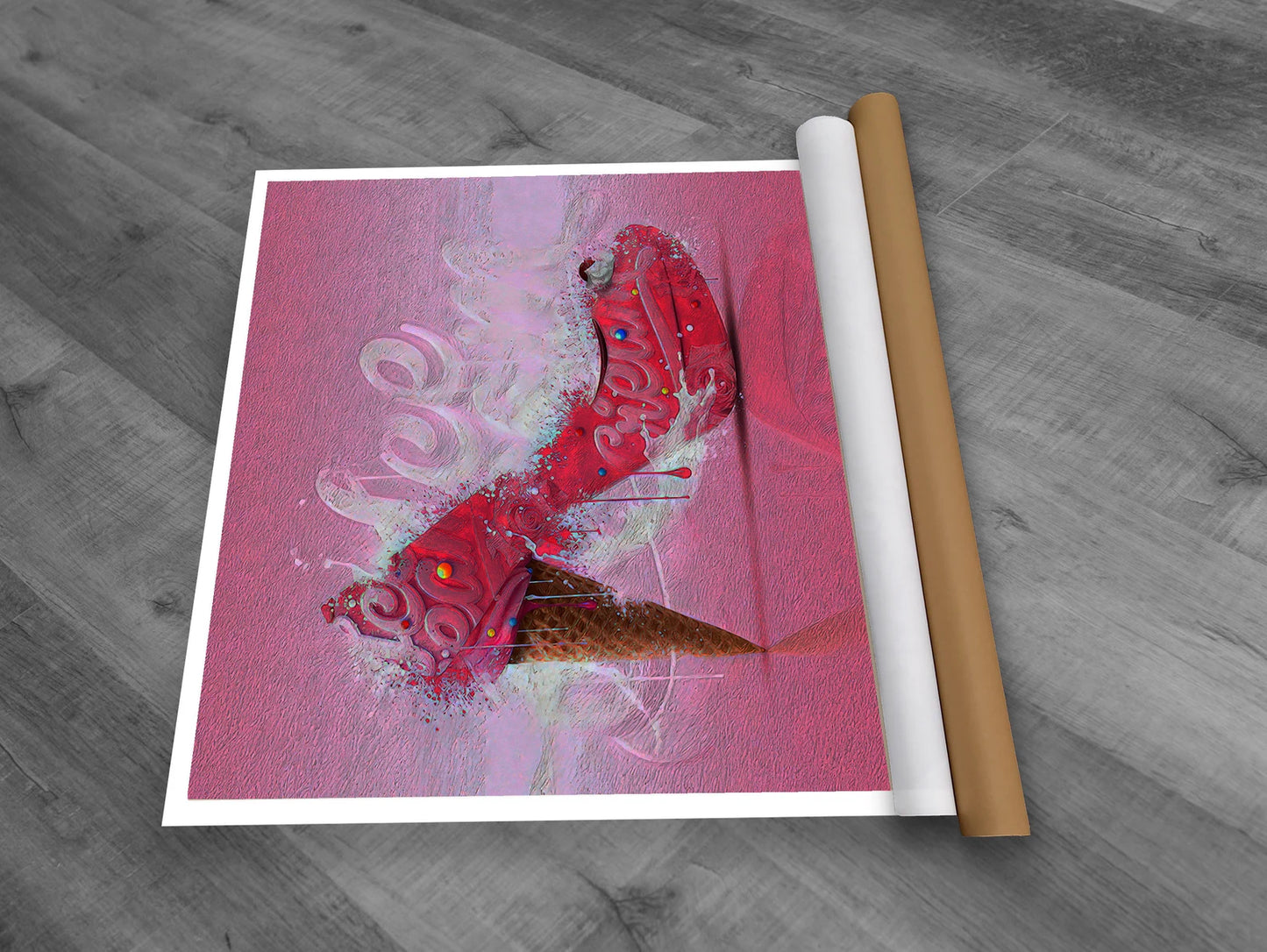 Pink Shoe Glace Canva Art with Frame