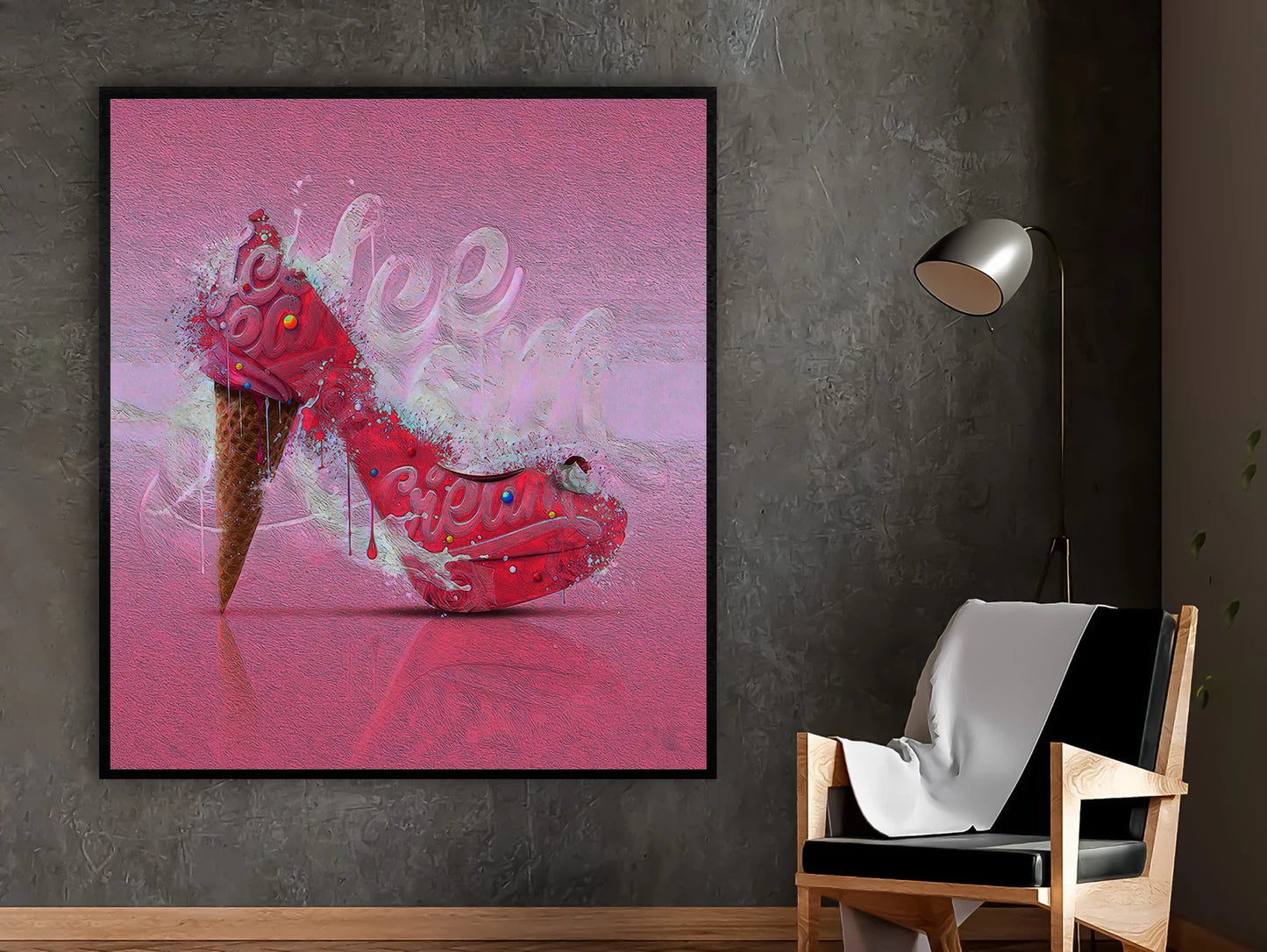 Pink Shoe Glace Canva Art with Frame