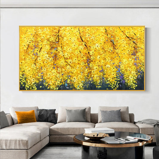 HAND DRAWN Tree with Yellow Flowers Oil Painting