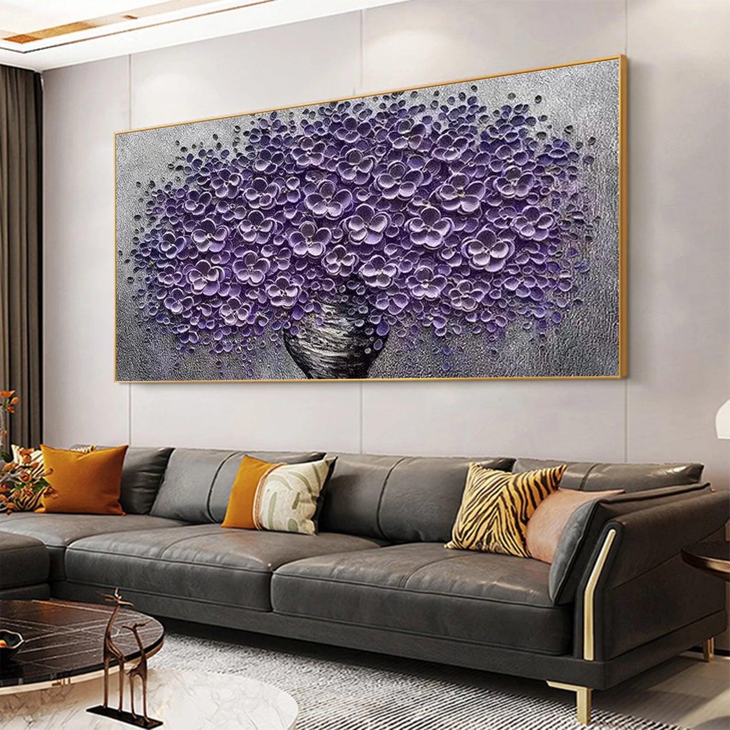 HAND DRAWN Cherry Blossom Purple and Gray Oil Painting