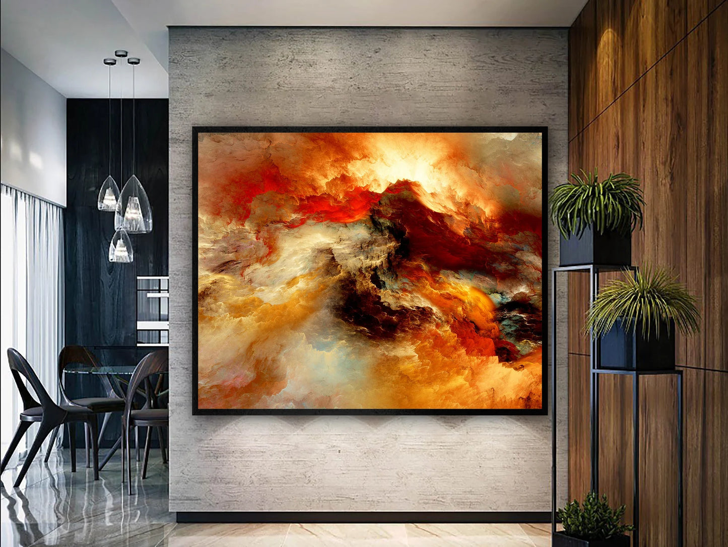 Orange clouds canvas art with frame