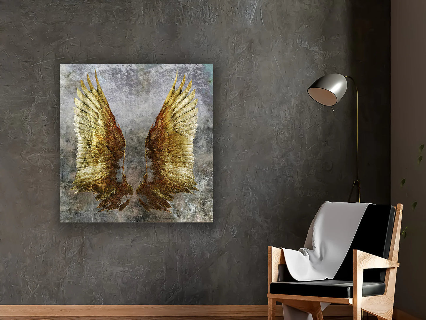 Golden angel wings canva art with frame